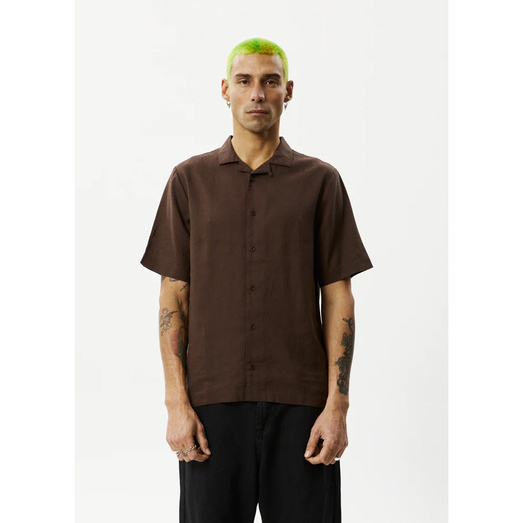 Afends Daily Hemp Cuban Short Sleeve Shirt - Coffee. Shop ethically made sustainable Afends mens, women's and unisex clothing with Pavement online. Free NZ shipping over $150, same day Dunedin delivery and easy returns.
