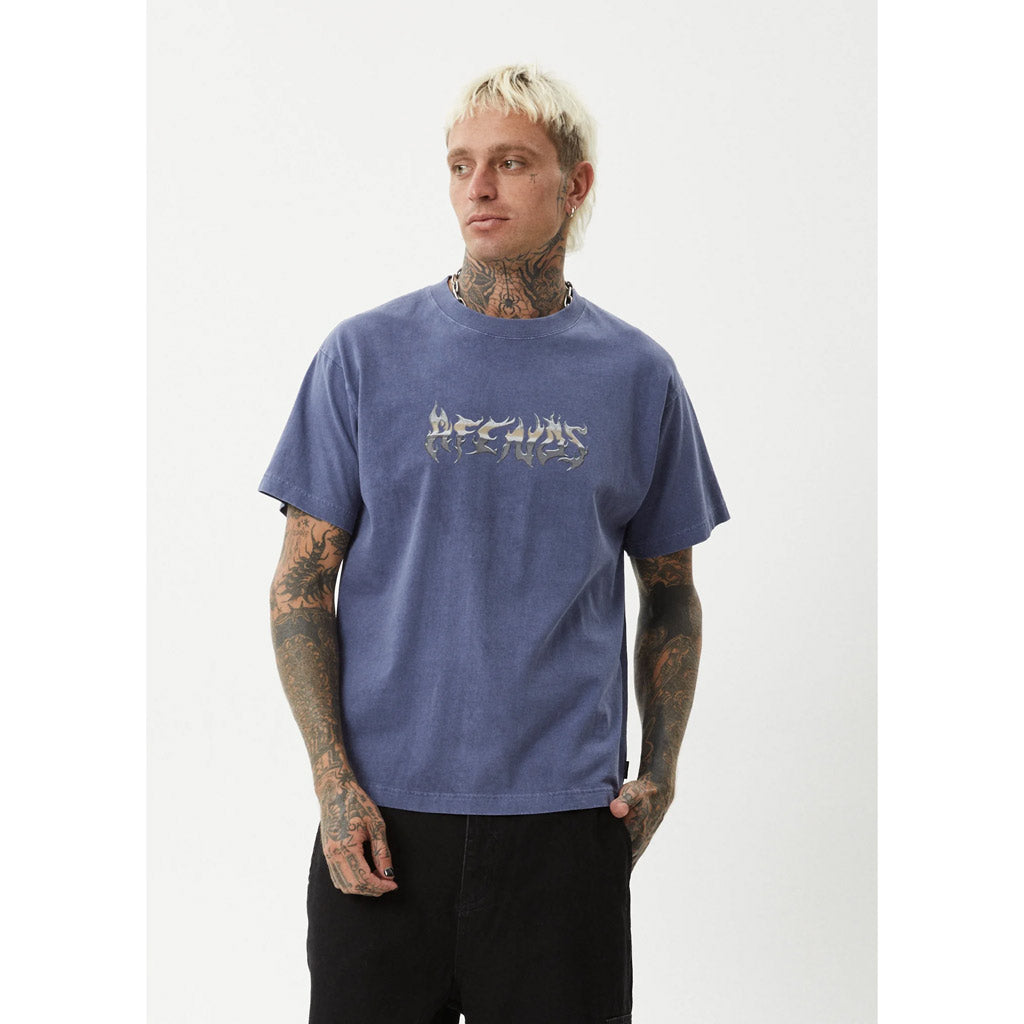 AFENDS SCORCHED HEAVY BOXY FIT TEE - WASHED MARLIN