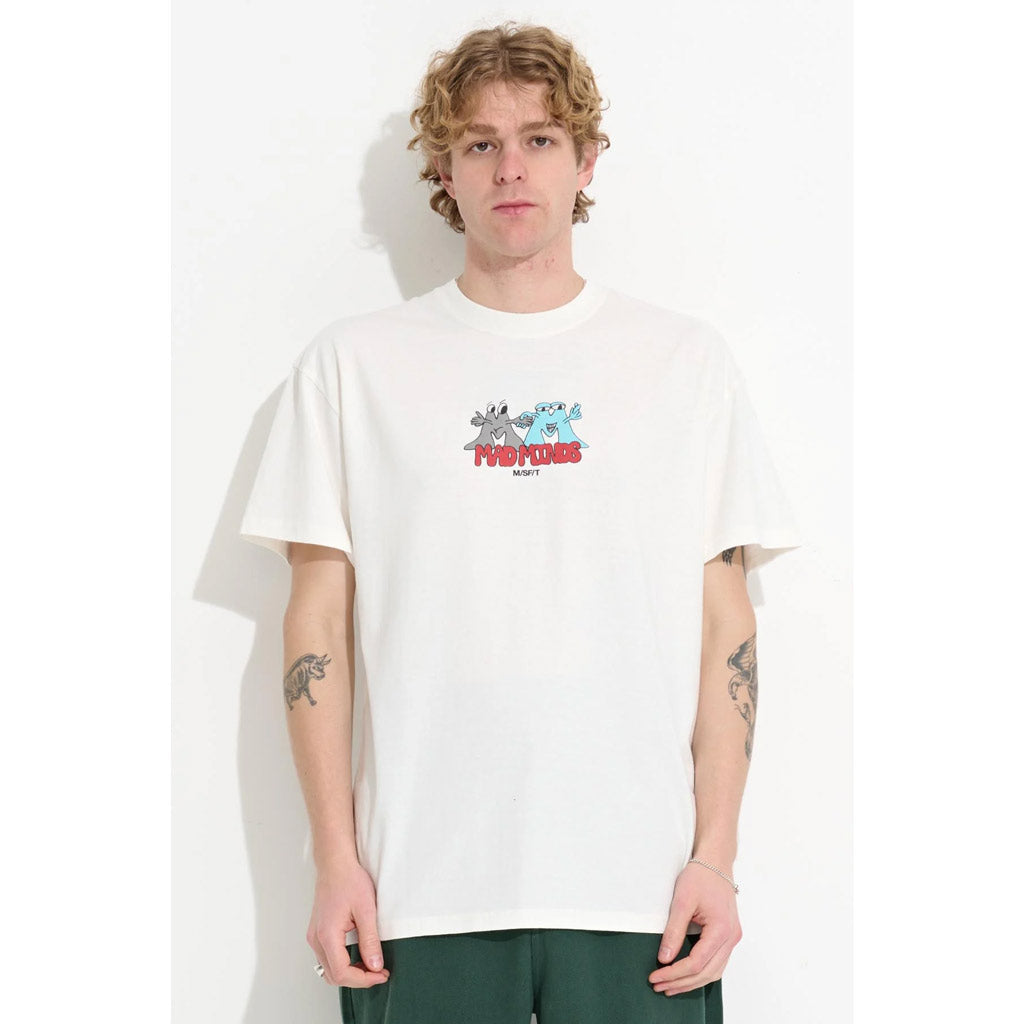 Misfit Moodtanks SS Tee - Pigment Thrift White. The 'Moodtanks SS Tee' in Pigment Thrift White features centre chest puff print.  50% Cotton Jersey & 50% Recycled Cotton 220gsm. Shop Misfit mens tees online with Pavement. Free NZ shipping over $150.