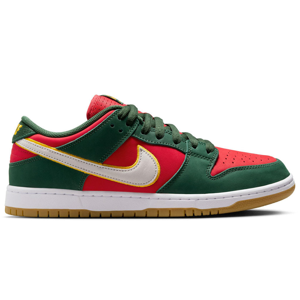 Nike SB Dunk Low Premium Seattle Supersonics Shoe - Fir/White-University Gold-Fire Red. Product code - FZ1287-300. Shop Nike SB skateboarding shoes, clothing and accessories online with Pavement. Free Aotearoa NZ shipping over $100*.