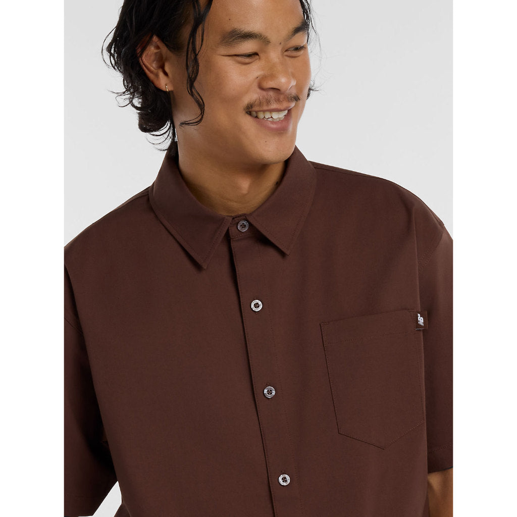 NB Numeric Button Up Shirt in Pumpernickel | Shop New Balance Numeric clothing online with Pavement Skate Store with free Aotearoa NZ shipping over $100*!