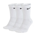 Nike Everyday Cushioned Crew Socks 3 Pack - White. Anatomically correct left and right socks are designed for a natural fit. Crew silhouette for a comfortable fit around the calf.  Fit: Semi fitted Composition: 69% Cotton 28% Polyester 2% Spandex 1% Nylon SX7664-100. Shop Nike SB online with Pavement skate store.