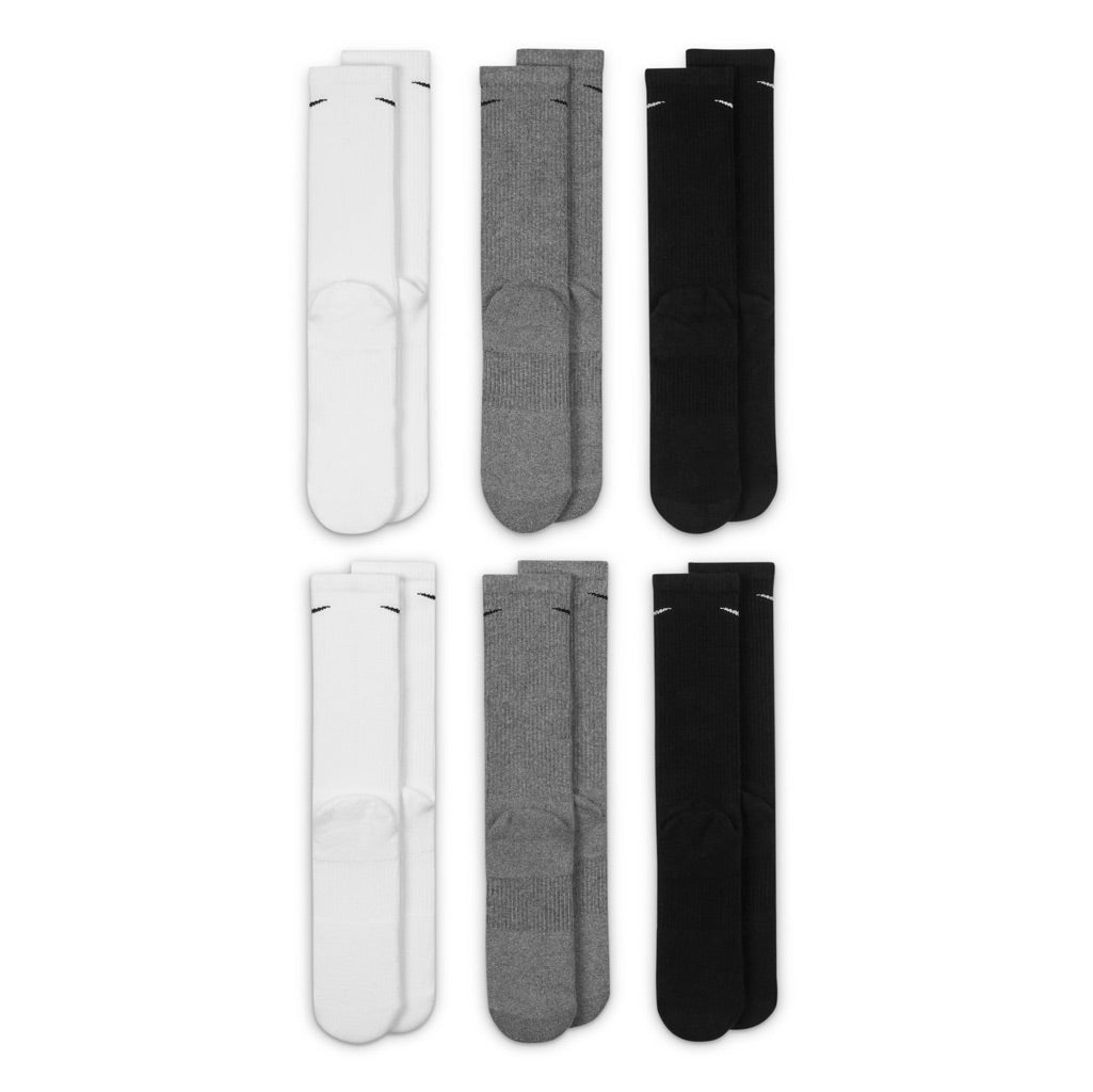 Nike Everyday Plus Cushioned Crew Socks 6 Pack - White/Grey/Black | Free Aotearoa NZ shipping on your Nike SB order over $100* when you shop with Pavement!