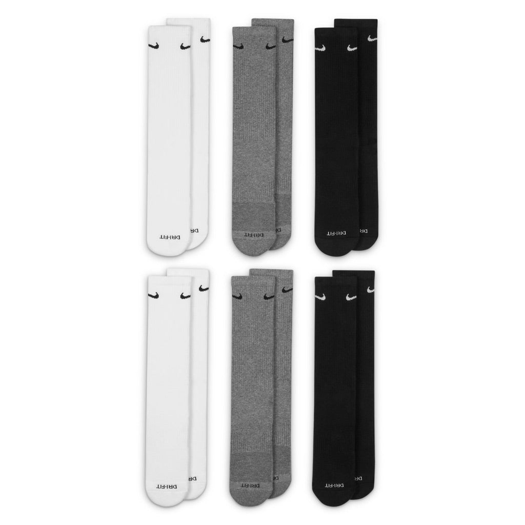 Nike Everyday Plus Cushioned Crew Socks 6 Pack - White/Grey/Black | Free Aotearoa NZ shipping on your Nike SB order over $100* when you shop with Pavement!