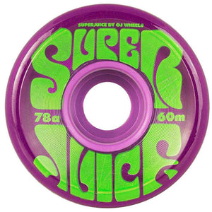 OJ's Super Juice Translucent Purple Skateboard Wheels 60mm 78a duro. Shop skateboard wheels from OJ's, Slime Balls, Powell Peralta, Bones and Spitfire online with Pavement, Dunedin's independent skate store. Free NZ shipping over $150 - Same day Dunedin delivery - Easy returns.