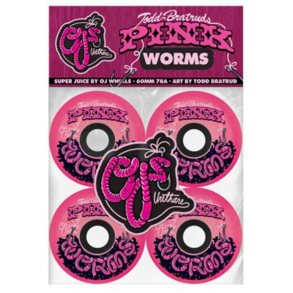 OJ's Pink Worms Super Juice Pink 60mm 78A | Shop skateboard wheels online with Pavement Skate Store! Free Aotearoa NZ shipping over $100*