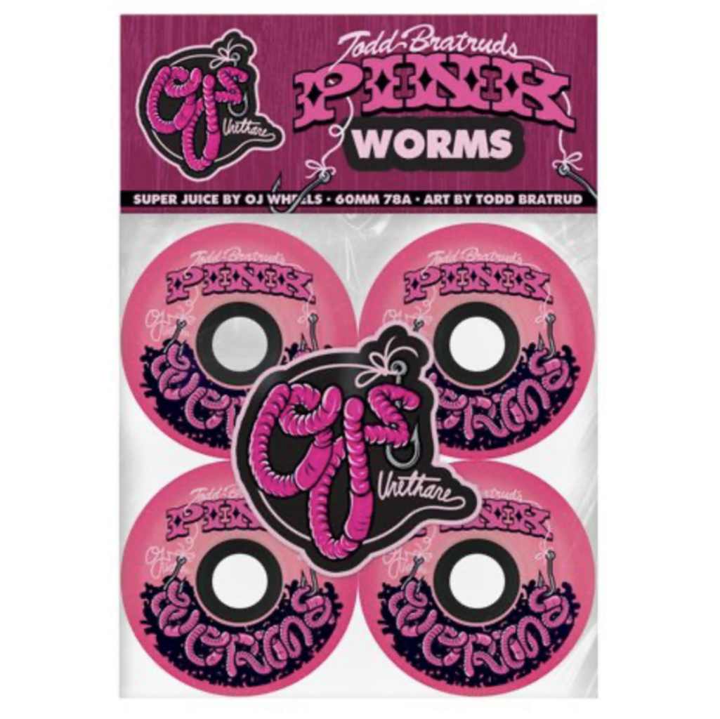OJ's Pink Worms Super Juice Pink 60mm 78A | Shop skateboard wheels online with Pavement Skate Store! Free Aotearoa NZ shipping over $100*