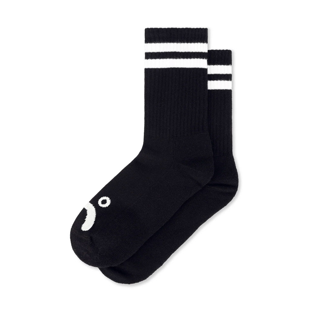 Polar Happy Sad Rib Socks - Black. 85% Cotton - 10% Polyester - 5% Spandex. Woven 'Happy' & 'Sad' on toes. Two woven stripes on calves. Length - Crew. Made in Poland. Shop Polar Skate Co. clothing, skateboard decks and accessories online with Pavement, Dunedin's independent skate store. Free NZ shipping over $150.