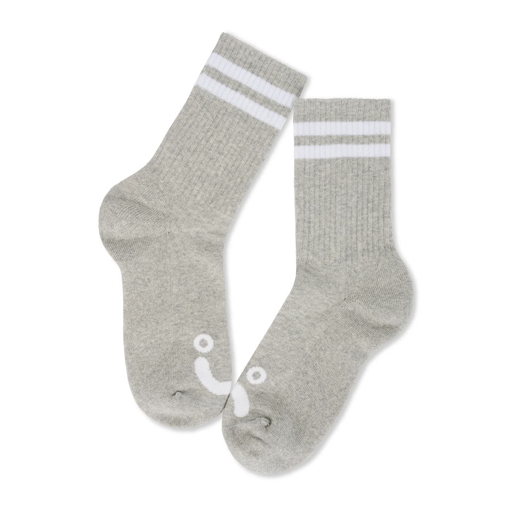 Polar Skate Co. Happy Sad Rib Socks - Heather Grey | Shop Polar Skate Co. online with Pavement Skate Store and enjoy free on orders Aotearoa shipping over $100*!