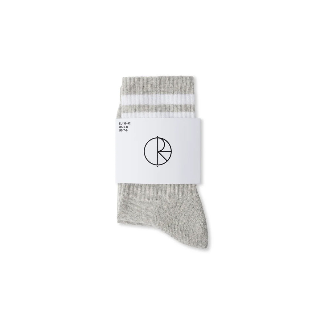 Polar Skate Co. Happy Sad Rib Socks - Heather Grey | Shop Polar Skate Co. online with Pavement Skate Store and enjoy free on orders Aotearoa shipping over $100*!