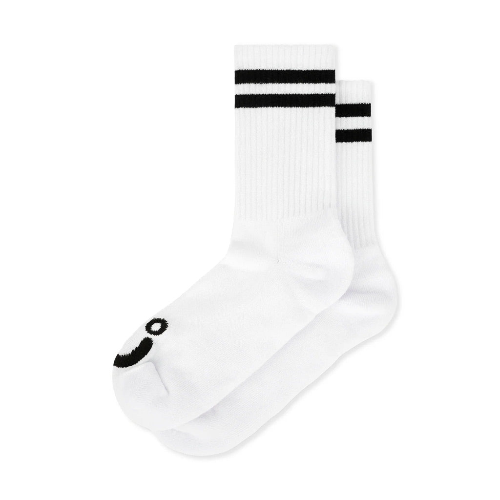 Polar Happy Sad Rib Socks - White. 85% Cotton - 10% Polyester - 5% Spandex. Woven 'Happy' & 'Sad' on toes. Two woven stripes on calves. Length - Crew. Made in Poland. Shop Polar Skate Co. skateboard decks, clothing and accessories online with Pavement, Dunedin's independent skate shop. Free NZ shipping over $150.