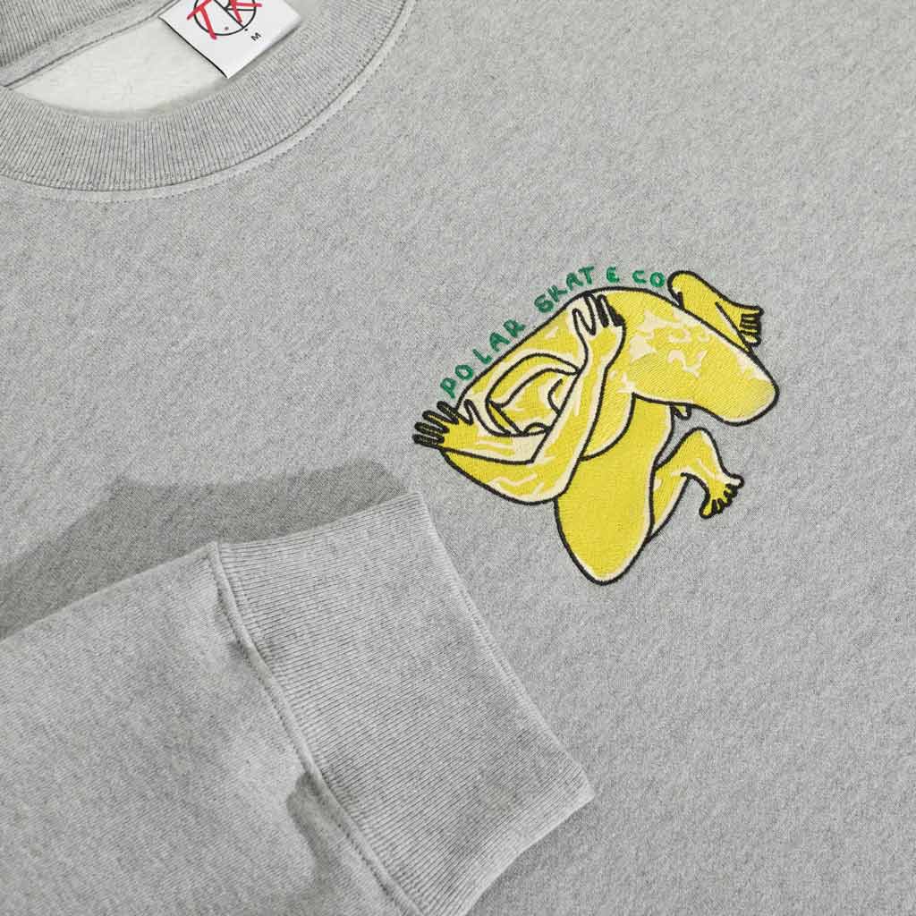 Polar Skate Co. Dave Shy Bow Crew - Heather Grey | Shop Polar Skate Co. online with Pavement Skate Store and enjoy free on orders Aotearoa shipping over $100*!