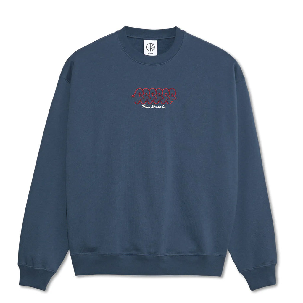 Polar Dave Faces Crewneck - Grey Blue. 100% Cotton Fleece Fabric, 350 gsm. Soft brushed inside. Embroidery. Artwork by Jacob Ovgren. Dropped Shoulders. Wide Fit. Made in Portugal. Shop Polar Skate Co. with Pavement online and enjoy free NZ shipping over $150. Easy, no fuss returns with Pavement Skate Ōtepoti Dunedin.