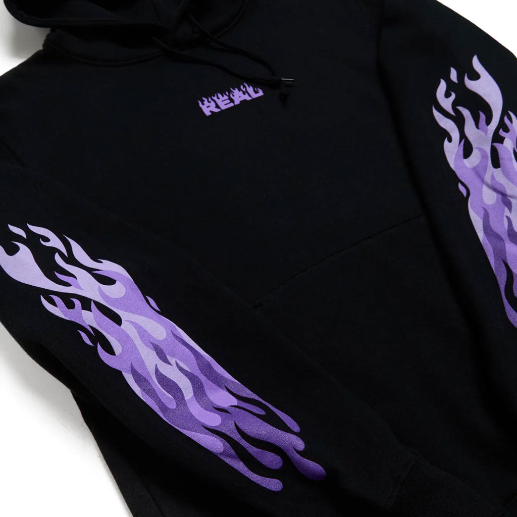 Real Flames Sleeve Hoody - Black/Purple. Free Aotearoa NZ shipping over $100* when you buy Real Skateboards online with Pavement Skate Store.