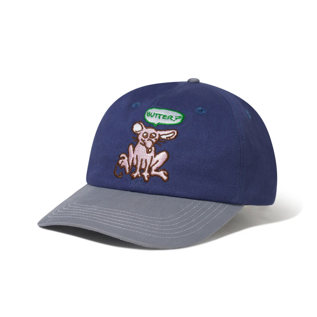 Butter Goods Rodent 6 Panel Cap - Navy/Washed Slate. Cotton twill 6 panel cap. Direct embroidery on front. Self fabric strap & buckle closure. Shop Butter Goods online with Dunedin's independent skate store, Pavement. Free, fast NZ shipping over $150, same day Dunedin delivery before 3. No fuss returns.