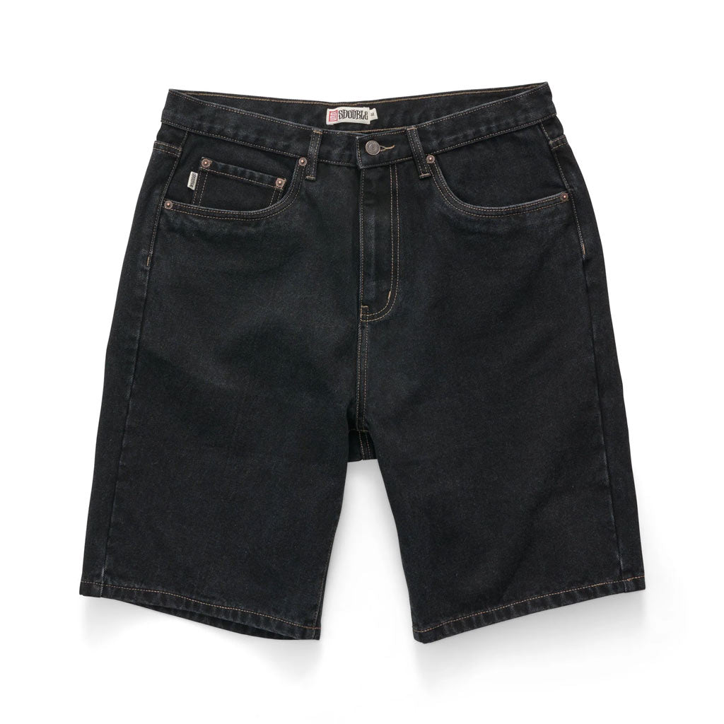 S/Double EMB 5 Pocket Short - Black Wash | Free Aotearoa NZ shipping over $100* when you buy S/Double online with Pavement Skate Store.