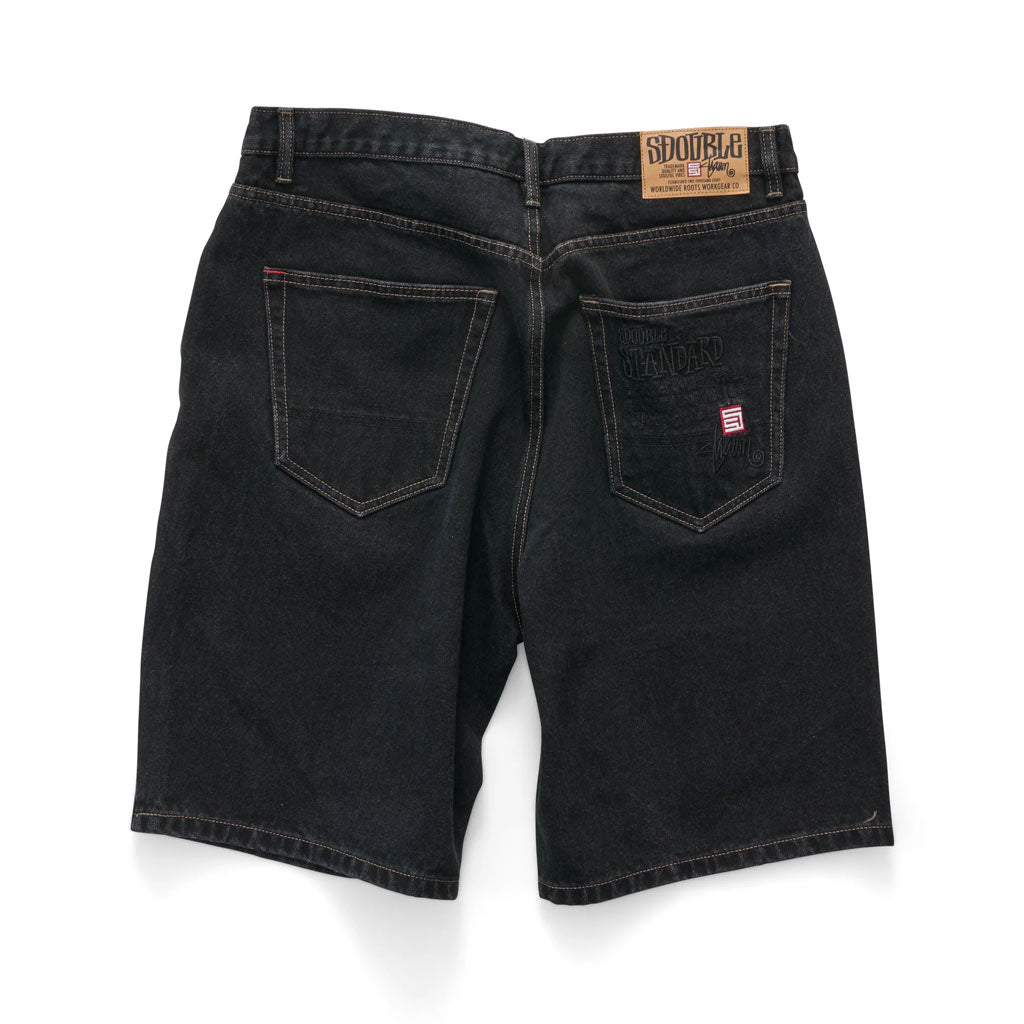 S/Double EMB 5 Pocket Short - Black Wash | Free Aotearoa NZ shipping over $100* when you buy S/Double online with Pavement Skate Store.