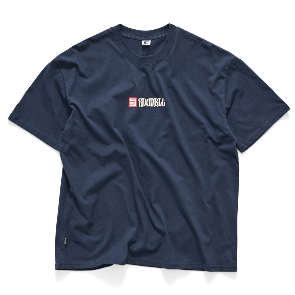 Navy blue t-shirt with a logo on a white background | S/Double S Cube Mid Block Tee - Navy | Free Aotearoa NZ shipping on your S/Double orders over $100* when you shop with Pavement Skate Store!