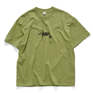 Green t-shirt with a black logo on a white background | S/Double Small Stock Tee - Military Green| Free Aotearoa NZ shipping on your S/Double orders over $100* when you shop with Pavement Skate Store!