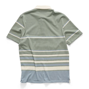 Green and blue striped polo shirt on a white background | S/Double SS Rugby Polo - Seagrass | Free Aotearoa NZ shipping on your S/Double orders over $100* when you shop with Pavement Skate Store!