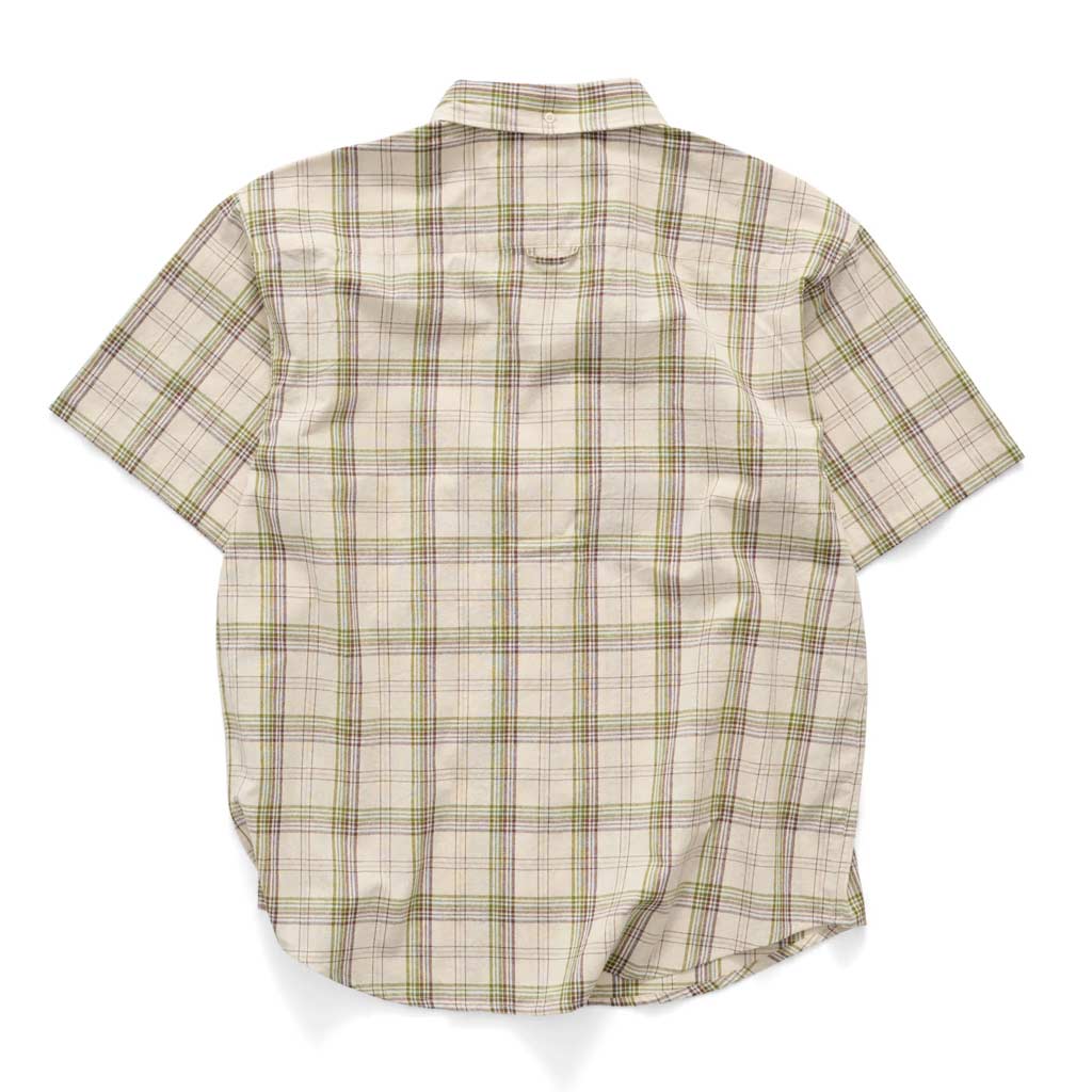 Plaid shirt with short sleeves on a white background | S/Double Channel SS Shirt - White/Green | Free Aotearoa NZ shipping on your S/Double orders over $100* when you shop with Pavement Skate Store!