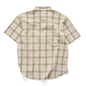 Plaid shirt with short sleeves on a white background | S/Double Channel SS Shirt - White/Green | Free Aotearoa NZ shipping on your S/Double orders over $100* when you shop with Pavement Skate Store!