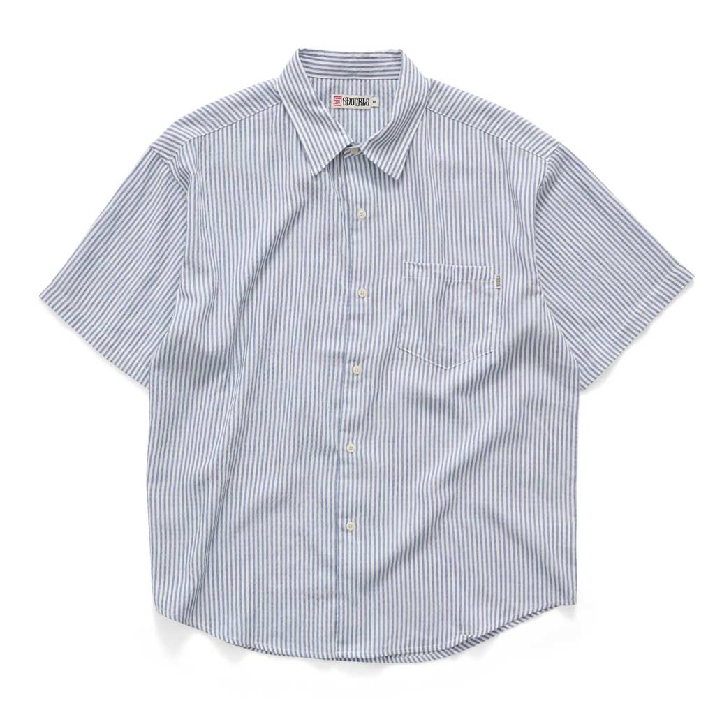 Striped short-sleeve shirt on a white background | S/Double James Stripe Ss Shirt - Blue Stripe | Free Aotearoa NZ shipping on your S/Double orders over $100* when you shop with Pavement Skate Store!