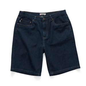 Dark blue denim shorts on a white background
S/Double Emb 5 Pocket Short in One Rinse | Free Aotearoa NZ shipping on your S/Double orders over $100* when you shop with Pavement Skate Store!