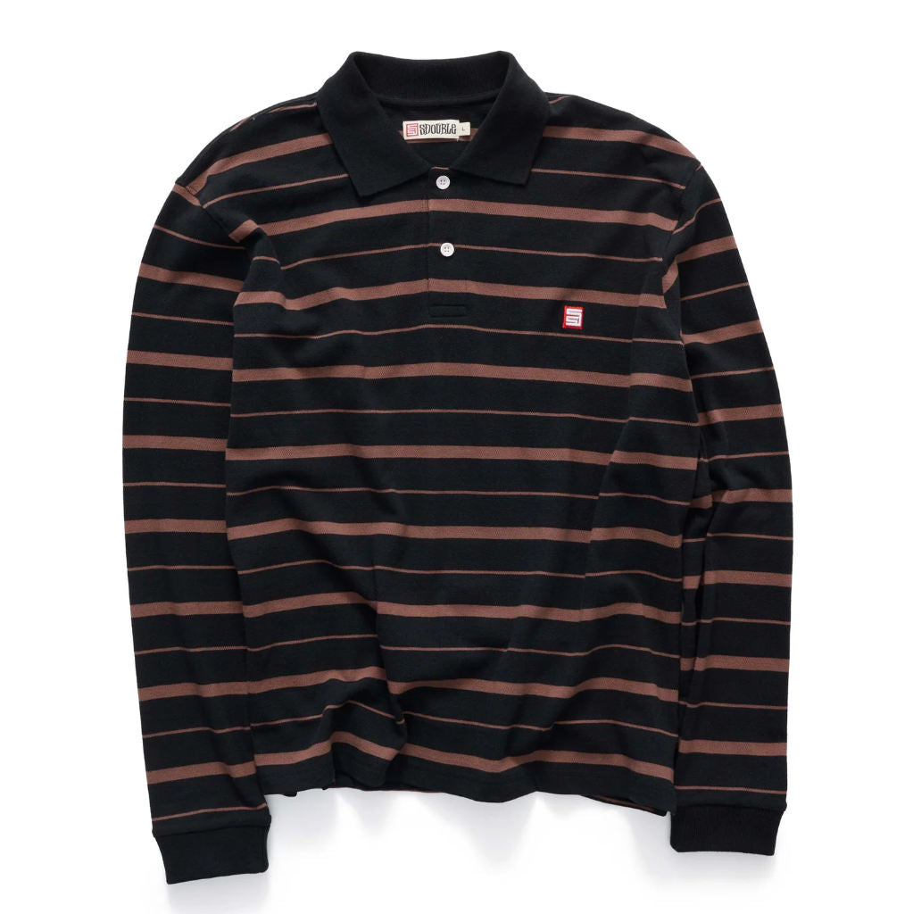 S/Double Stripe LS Polo in Brown/Black | Shop S/Double online with Pavement with free Aotearoa NZ shipping on orders over $100*!