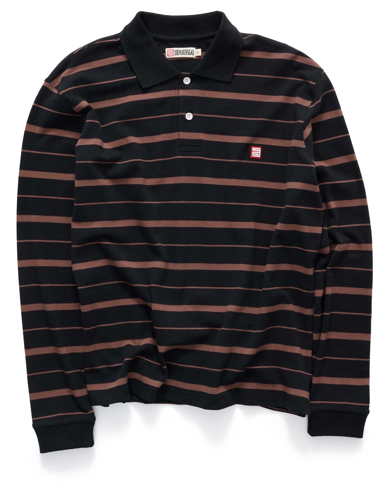S/DOUBLE STRIPE LS POLO - BROWN/BLACK