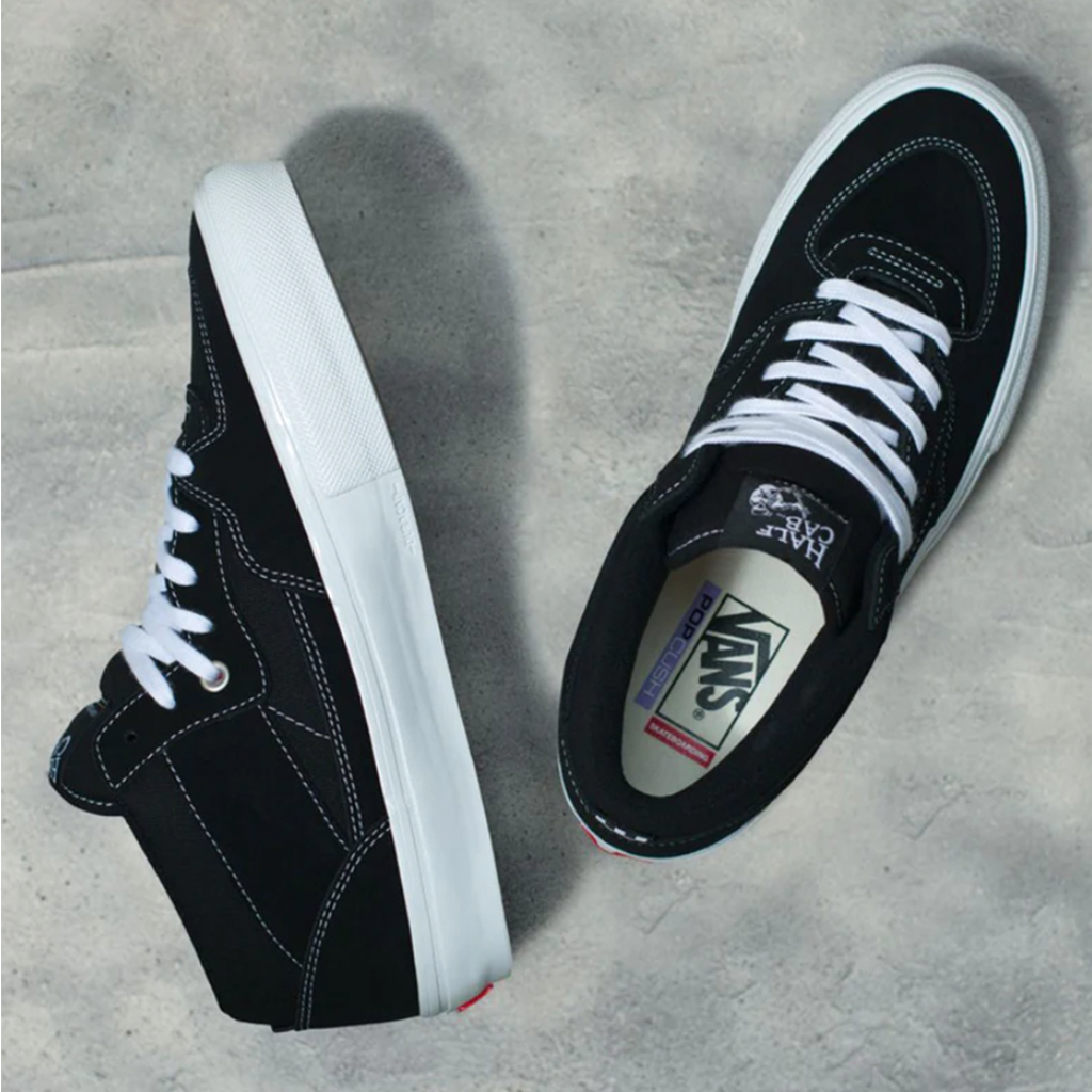 Vans Skate Half Cap  - Black/White. Built Extra Tough on the Inside For Skateboarding. Completely redesigned for modern skateboarding, the all-new Skate Classics collection delivers more of what skateboarders need to enable maximum progression. Free NZ shipping on orders over $100. Pavement, Dunedin's locally owned and operated skate store. 