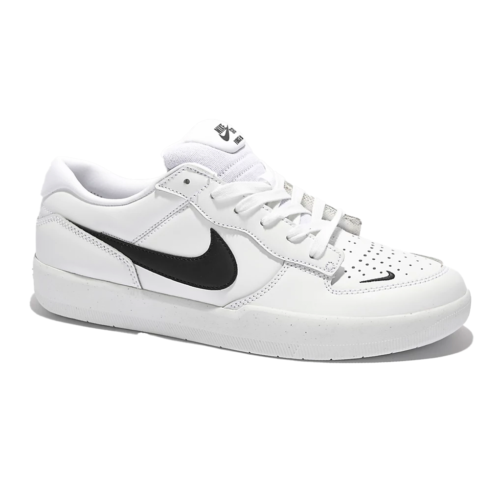 Nike SB Force 58 - White/Black. Made from leather and finished with perforations on the toe, the whole look is infused with heritage basketball DNA. Shop Nike SB online and instore. Free NZ shipping when you spend over $100 on your order. Afterpay and Laybuy available. Dunedin's locally owned and operated skate store, Pavement. 