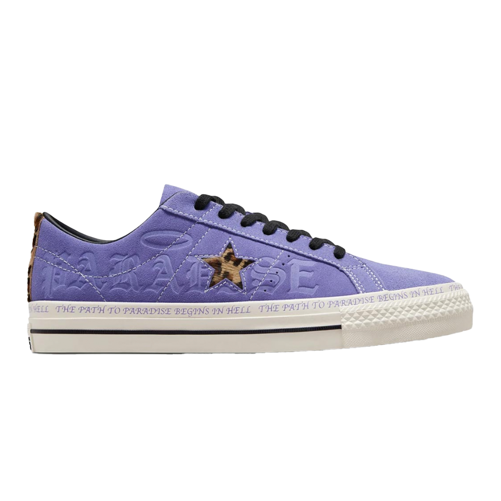Converse x Sean Pablo One Star Pro Low - Wild Lilac/Black/Egret. Pop culture nods, ‘90s nostalgia, and DIY edge. Converse Cons pro Sean Pablo’s art and skateboarding draw from underground icons and cult classics for a style all his own. Shop Converse and enjoy free NZ shipping with Pavement Skate Store, Dunedin.