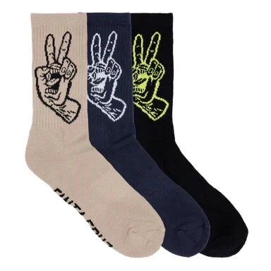Santa Cruz Screaming Peace Crew Socks 3 Pack - Clay/Gunmetal/Black | Shop socks online with Pavement Skate Store with free Aotearoa shipping on orders over $100