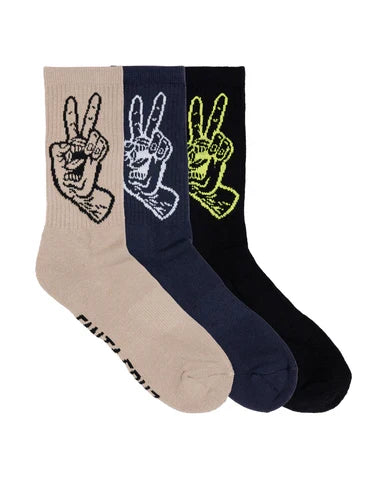 SANTA CRUZ SCREAMING PEACE CREW SOCKS 3 PACK - CLAY/GUNMETAL/BLACK
