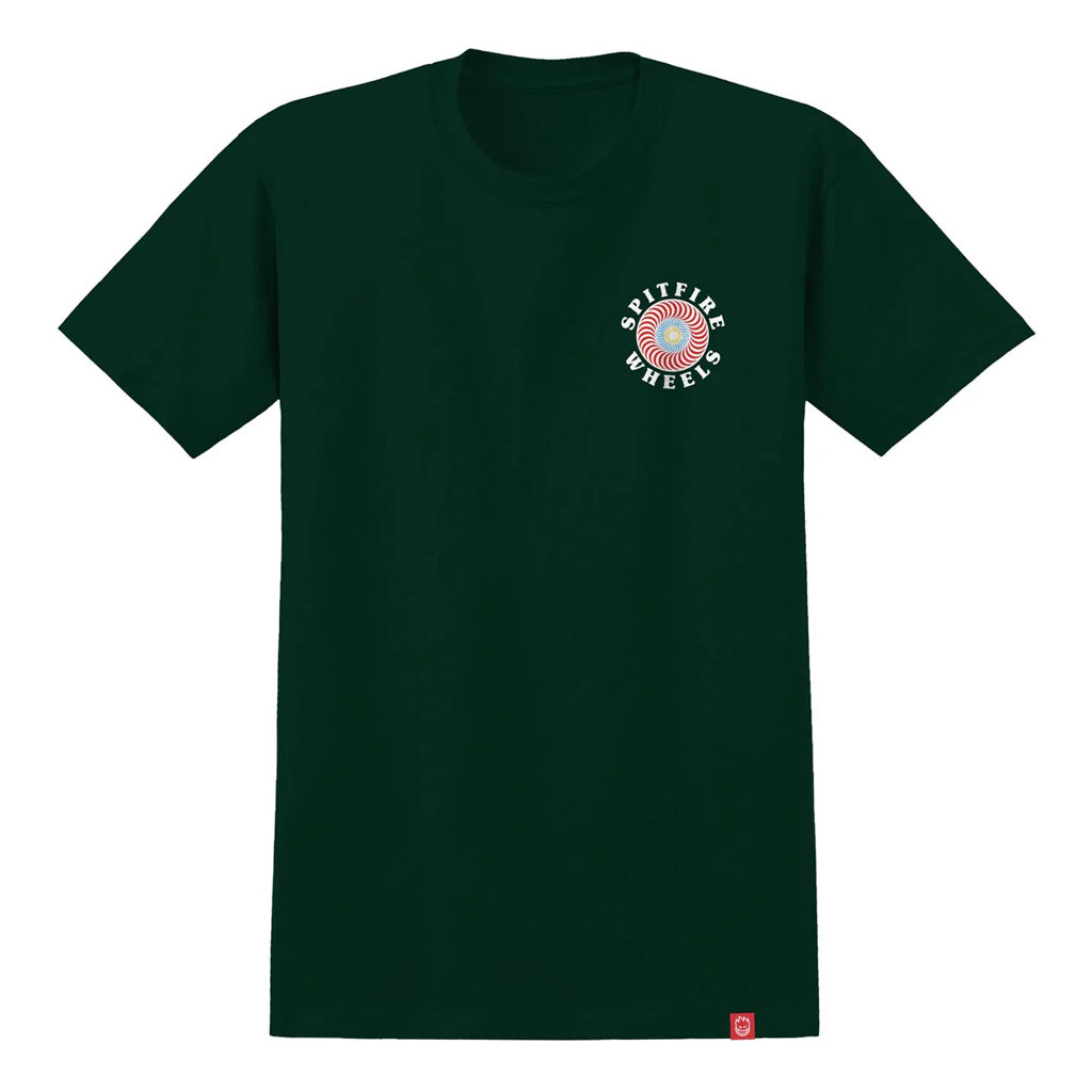 Spitfire OG Classic Fill Tee - Forest Green/Multi. 100% cotton. Regular fit. Screen printed Spitfire logo front and back. Shop Spitfire skateboard wheels, clothing and accessories online with Pavement Skate Store, Dunedin's independent since 2009. Free NZ shipping over $150 - Same day Dunedin delivery - Easy returns.