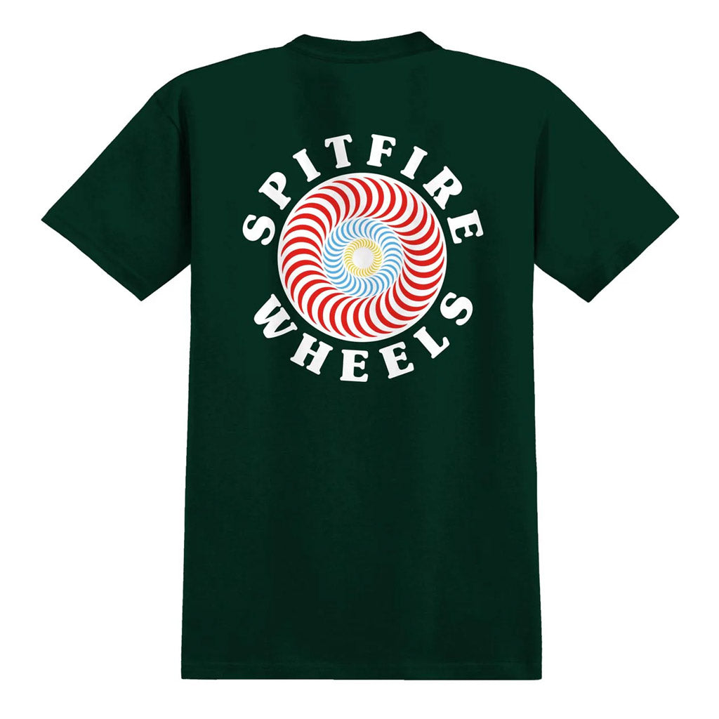 Spitfire OG Classic Fill Tee - Forest Green/Multi. 100% cotton. Regular fit. Screen printed Spitfire logo front and back. Shop Spitfire skateboard wheels, clothing and accessories online with Pavement Skate Store, Dunedin's independent since 2009. Free NZ shipping over $150 - Same day Dunedin delivery - Easy returns.