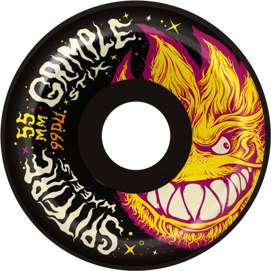 Spitfire X Grimple Grimplehead Formula Four Lock-In Full Wheels 99D 55mm. Spitifre X Grimple Stix Collab Wheel Blending locked-in grinds with versatile performance, the Spitfire Formula Four Lock-In Full Skateboard Wheels are built for all-terrain domination. Shop Spitfire online with Pavement skate store, Dunedin.