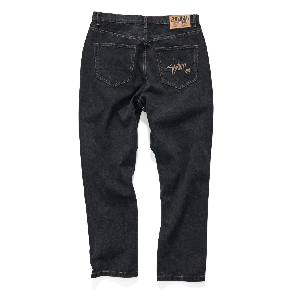 S/Double Embroidered 5 Pocket Standard Jeans in Black Wash | Shop S/Double clothing online with Pavement Skate Store with free Aotearoa NZ shipping over $100*!