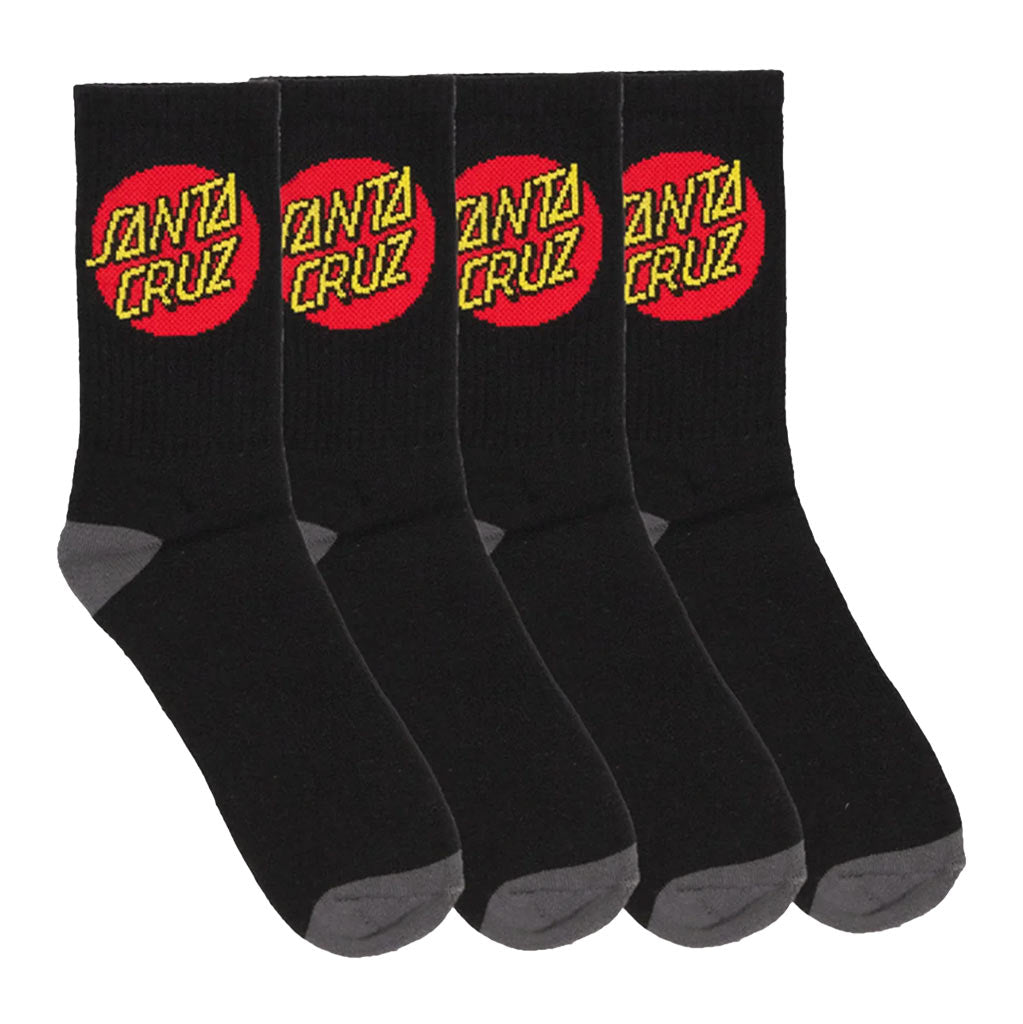 Santa Cruz Classic Dot Youth Crew Socks 4 Pack - Black | Shop Santa Cruz online with Pavment Skate Store with free Aotearoa shipping over $100*!