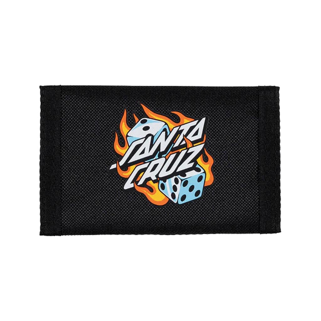 Santa Cruz Flaming Dice Dot Velcro Wallet - Black | Shop Santa Cruz online with Pavment Skate Store with free Aotearoa shipping over $100*!