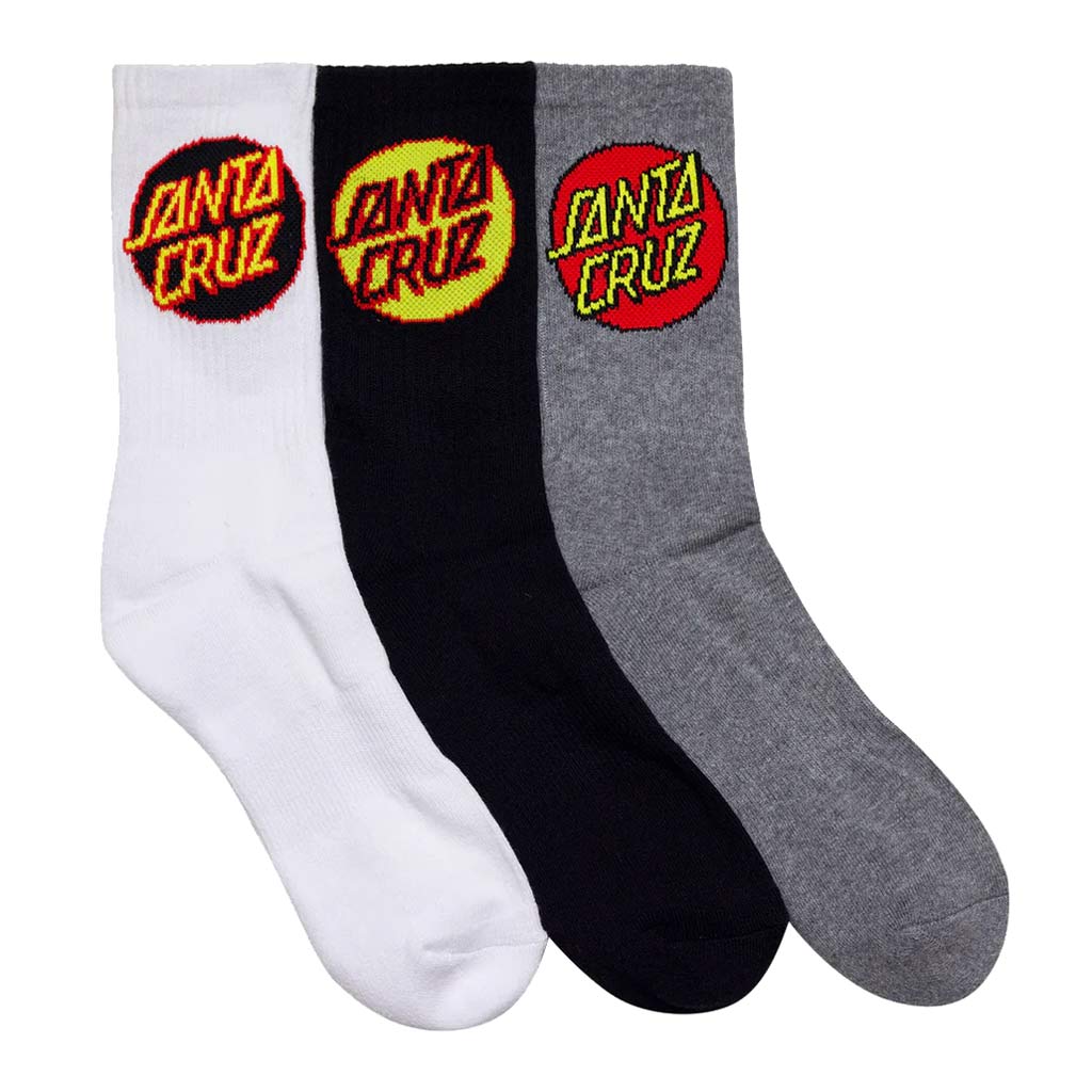 Santa Cruz Other Dot Crew Socks 3 Pack Black/White/Grey Marle | Shop Santa Cruz online with Pavement Skate Store with free Aotearoa NZ shipping over $100*!