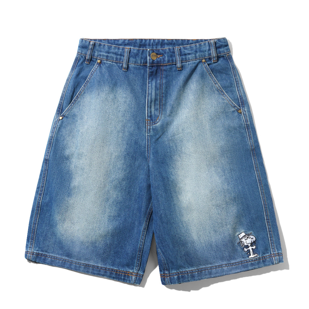 Butter Goods X Peanuts Spike Work Shorts in Distressed Indigo | Shop Butter Goods with free Aotearoa shipping over $100* with Pavement Skate Store online!