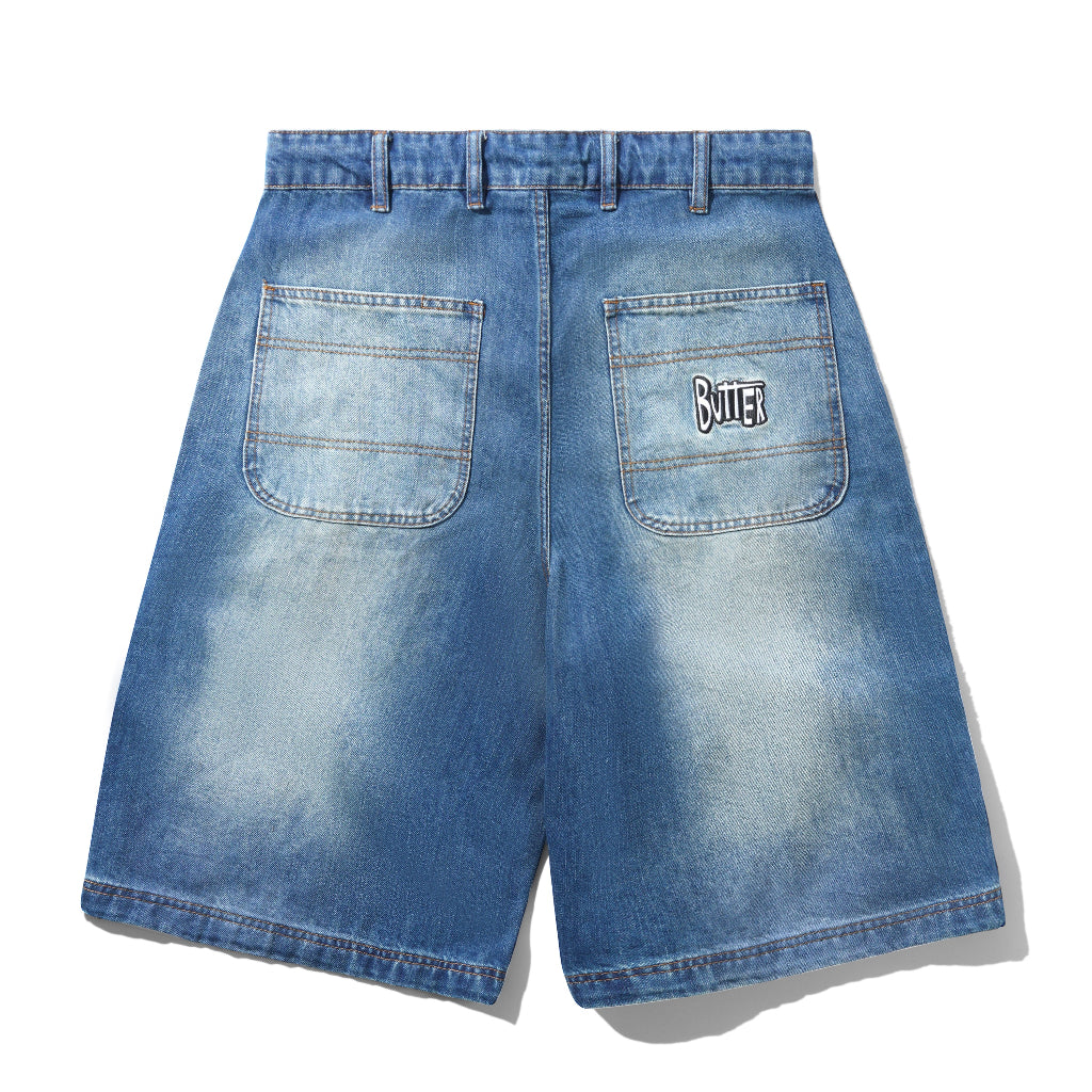 Butter Goods X Peanuts Spike Work Shorts in Distressed Indigo | Shop Butter Goods with free Aotearoa shipping over $100* with Pavement Skate Store online!