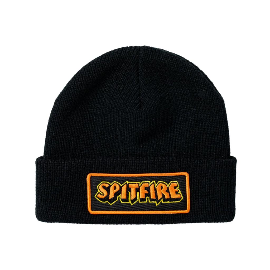 Spitfire Hellfire Script Patch Cuff Beanie - Black | Shop Spitfire online with Pavement Skate Store with free Aotearoa NZ shipping over $100*!