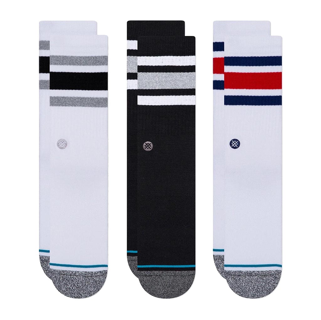 Three pairs of socks with striped patterns | Stance The Boyd 3 Pack - Multi | Free Aotearoa NZ shipping on your Stance orders over $100* when you shop with Pavement Skate Store!