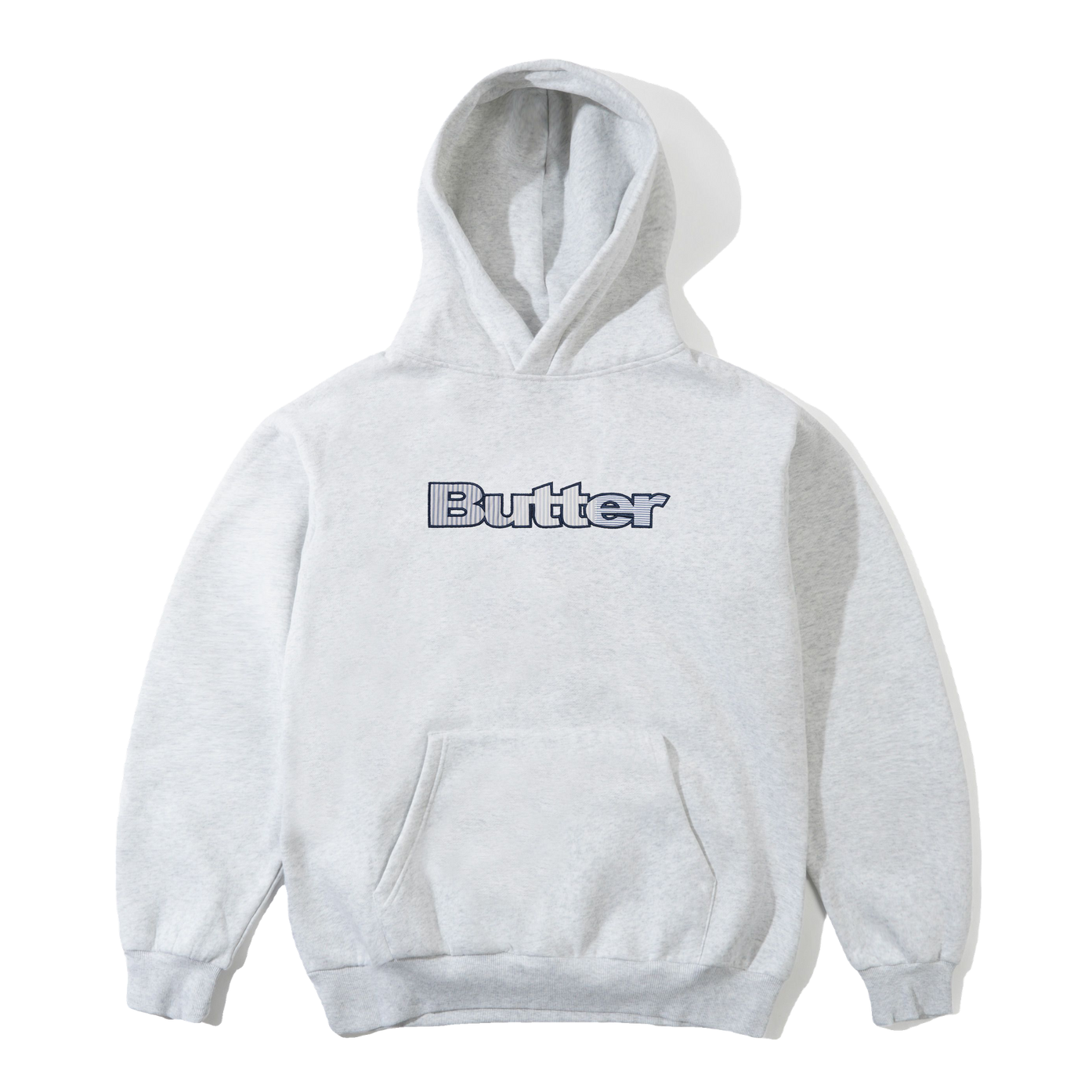 Butter Goods Stripe Logo Applique Pullover Hood - Ash | Shop Butter Goods clothing online with Pavement Skate Store with free Aotearoa NZ shipping over $100*!