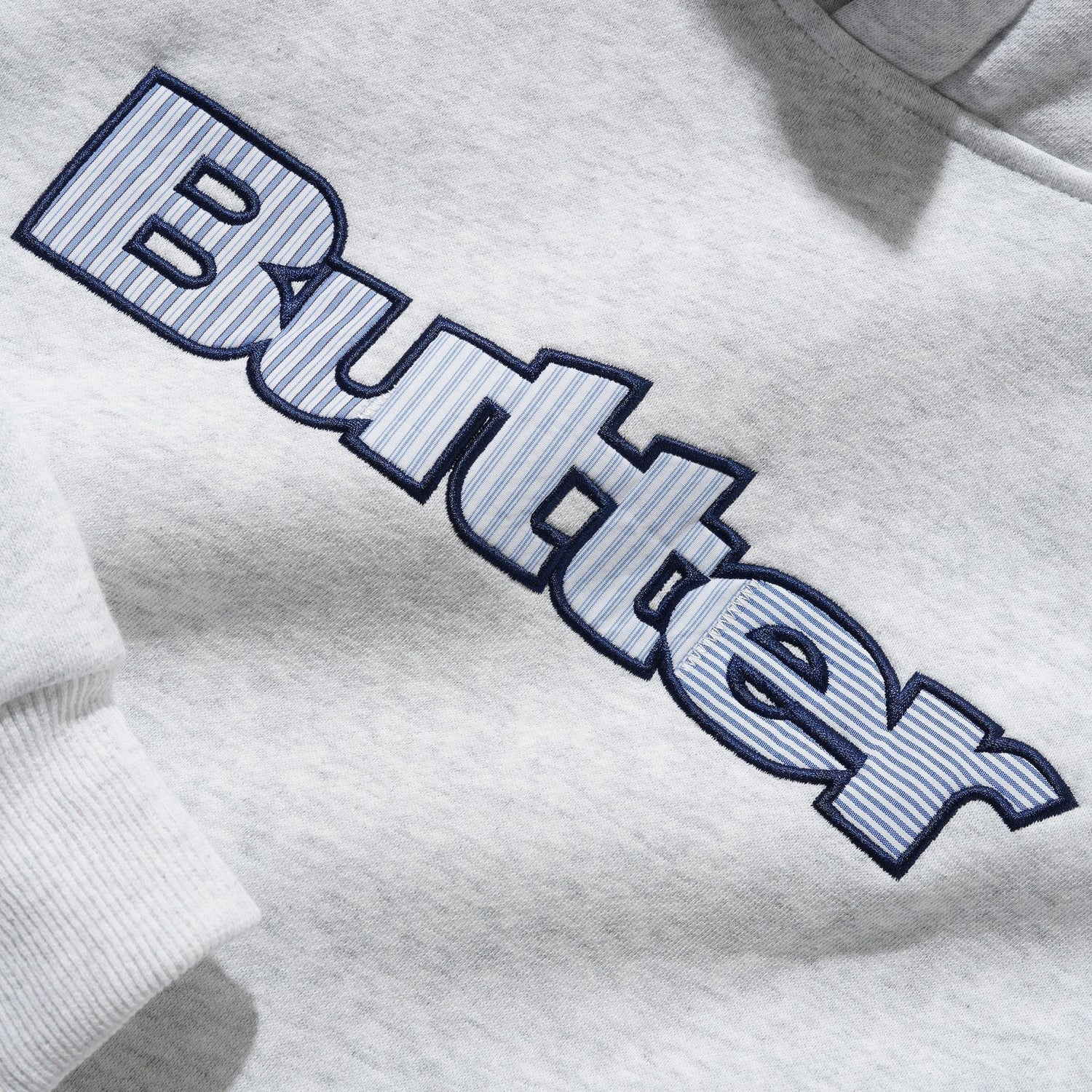 Butter Goods Stripe Logo Applique Pullover Hood - Ash | Shop Butter Goods clothing online with Pavement Skate Store with free Aotearoa NZ shipping over $100*!