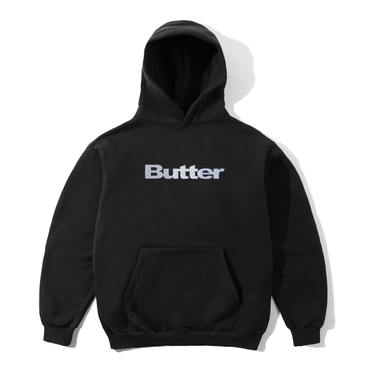 Butter Goods Stripe Logo Applique Pullover Hood - Black | Shop Butter Goods clothing online with Pavement Skate Store with free Aotearoa NZ shipping over $100*!