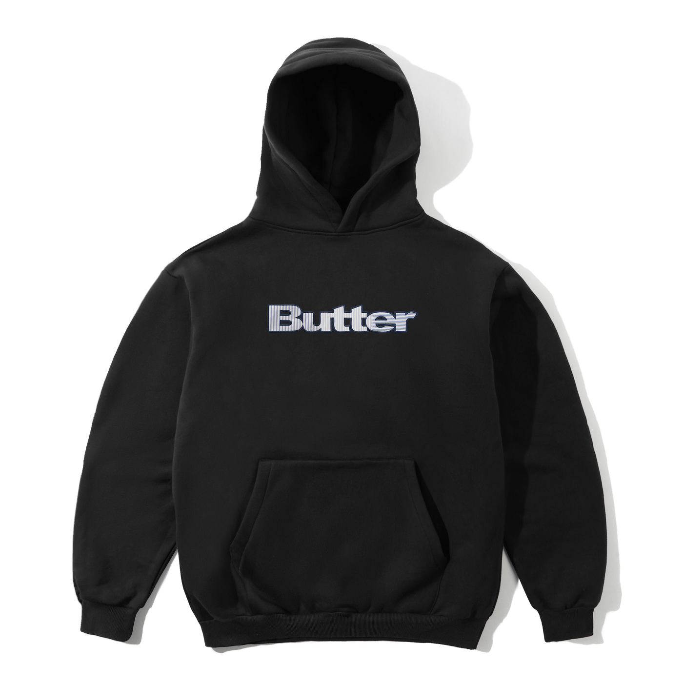 Butter Goods Stripe Logo Applique Pullover Hood - Black | Shop Butter Goods clothing online with Pavement Skate Store with free Aotearoa NZ shipping over $100*!
